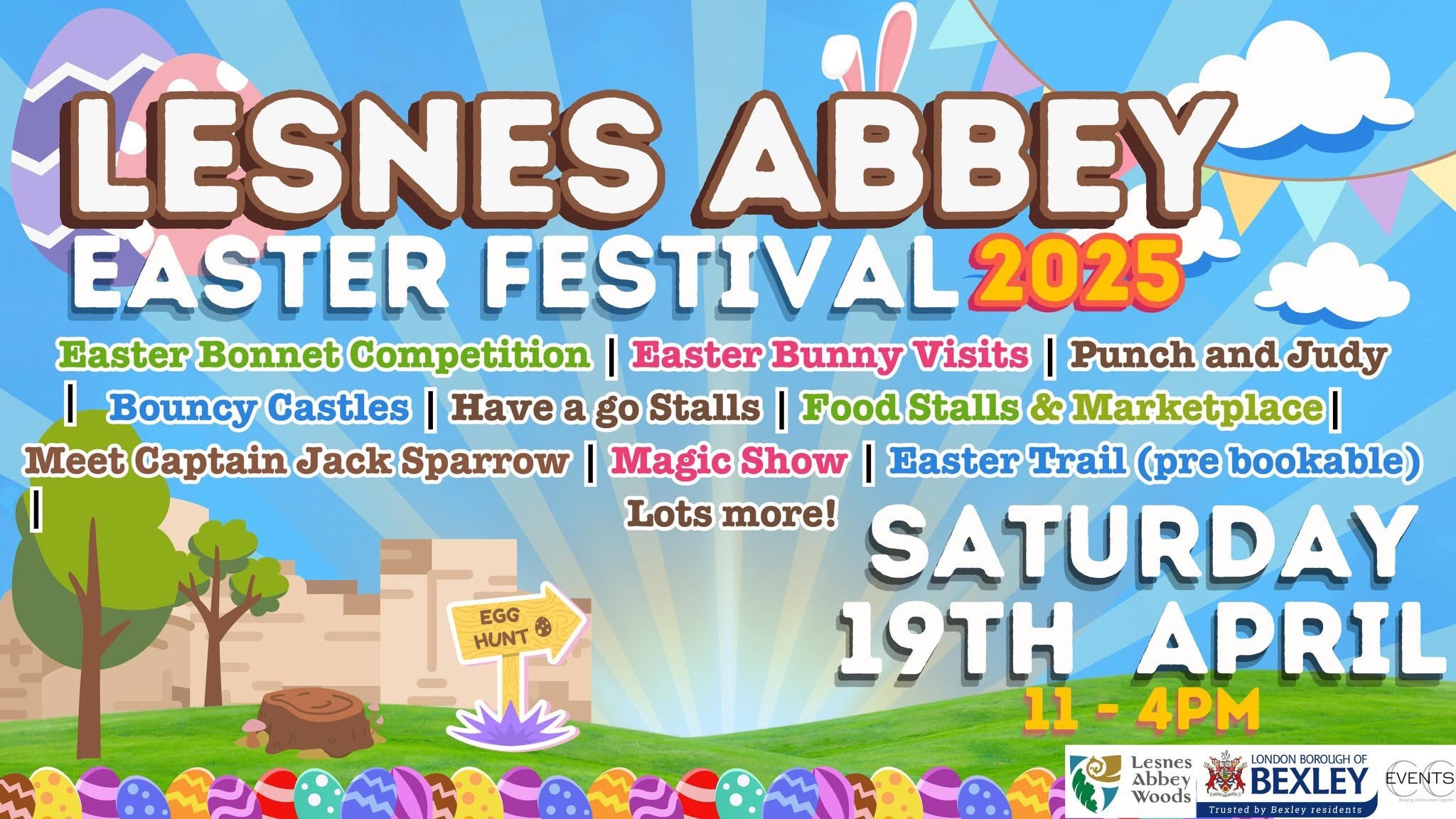 poster with a abbey advertising Easter event on 19 April 11am to 4pm