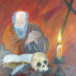 Painting of Lesnes Abbey founder Richard de Luci