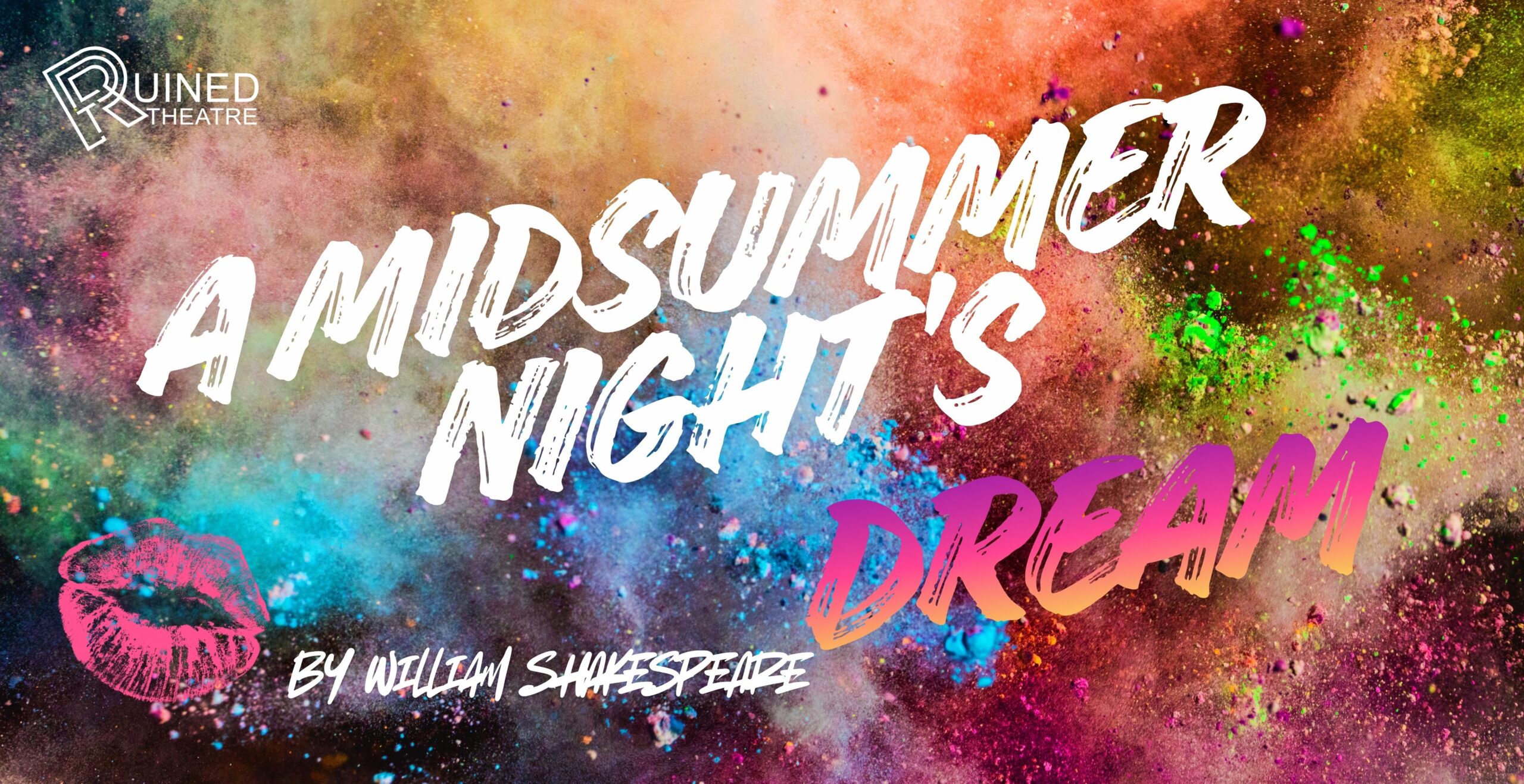 abstract range of colours in the background with white wording A Midsummer Night's Dream
