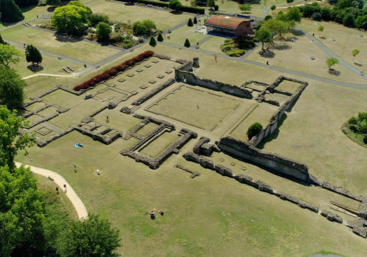 Aerial view of abbey ruins