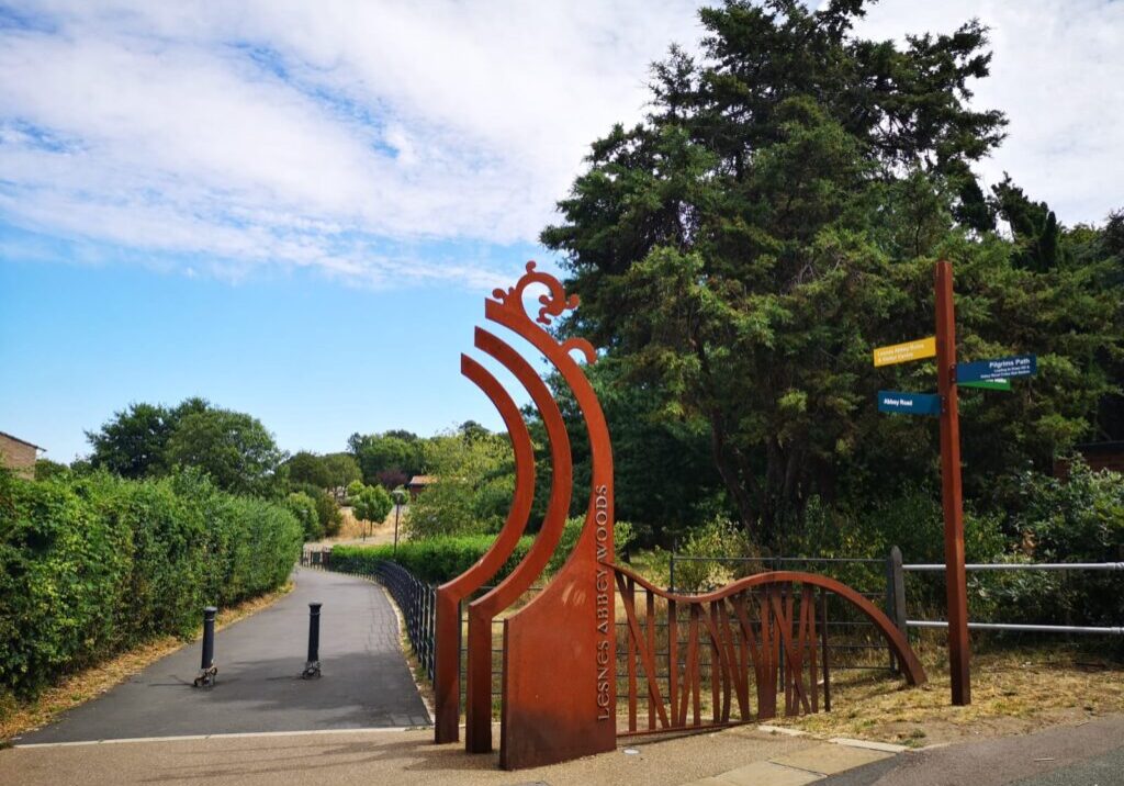 Metal sculpture at entrance