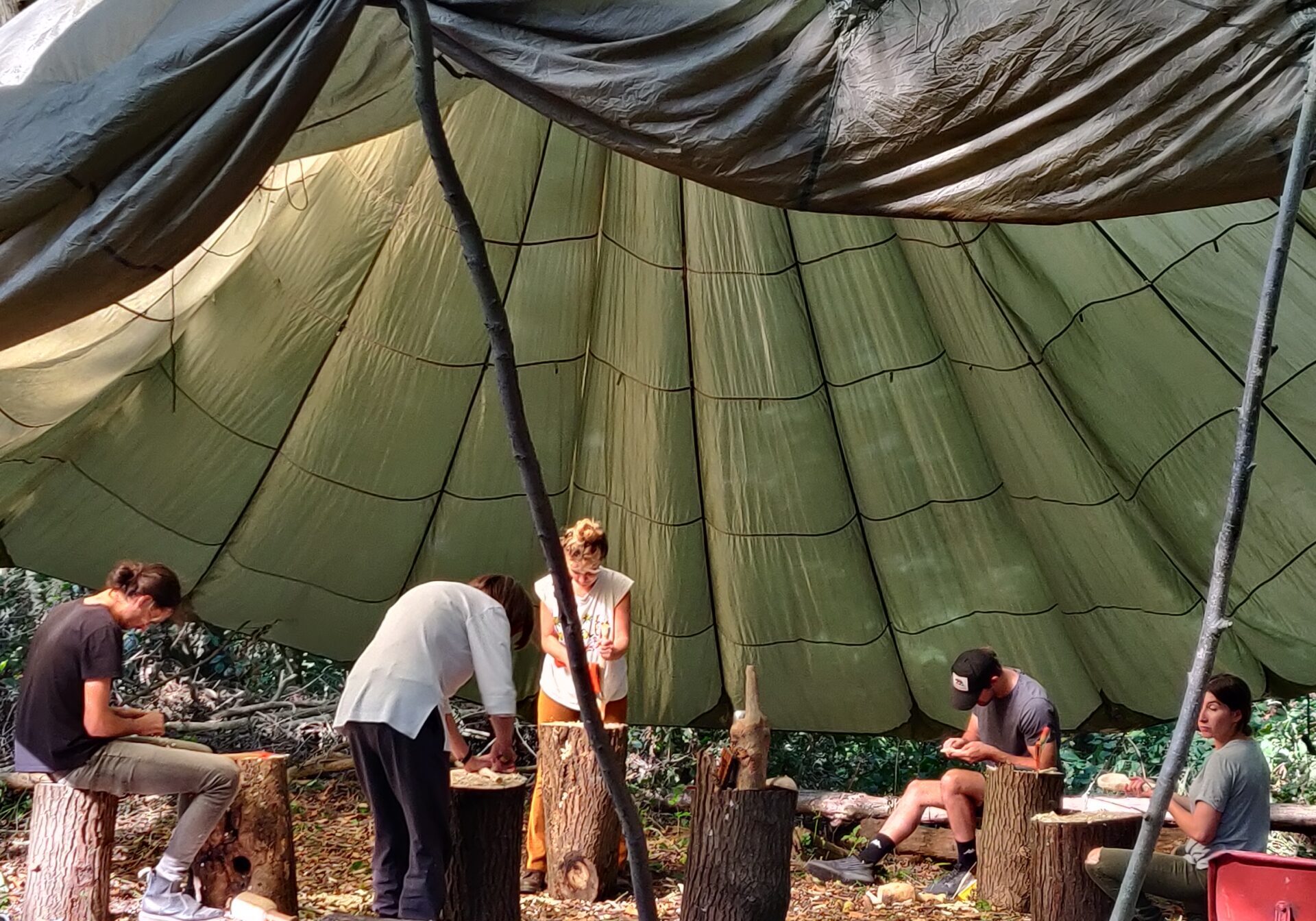 Outdoor class beneath a parachute