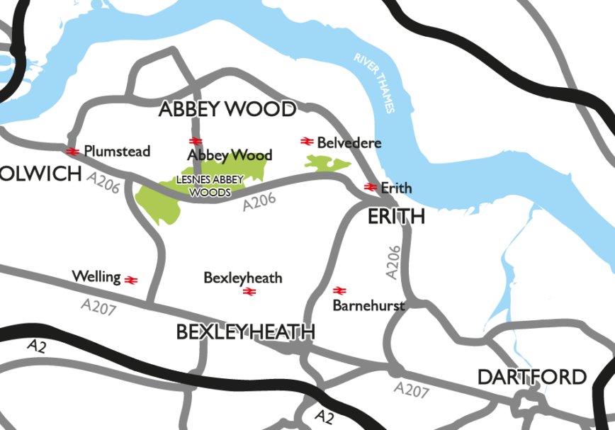 Location map of Lesnes Abbey Woods