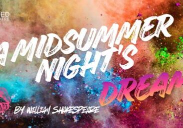 abstract range of colours in the background with white wording A Midsummer Night's Dream