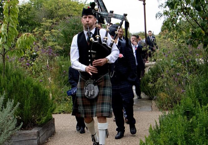 Bagpipes player at wedding