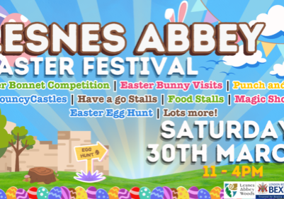 Cheerful blue poster advertised Lesnes Easter Festival