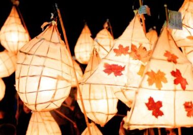 Lit lanterns made with willow and tissue